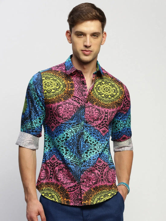 Men Black Printed Shirt-PRISM-1702-Black