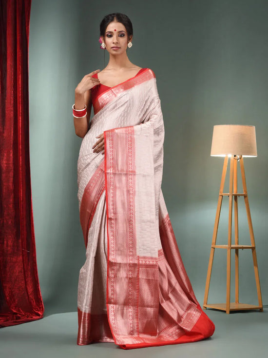 Off White Blended Silk Handwoven Saree With Woven Zari Designs-MA50BSL461160105