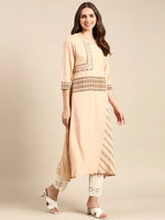 Women's Beige Printed A-Line Kurta-DW-9094-Beige