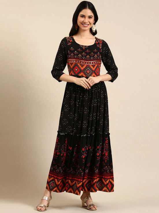 Women's Black Printed Anarkali Kurta-GW-1259-Black