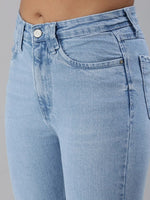 Women's Blue Solid Denim Slim Jeans-GZ-5158-Blue