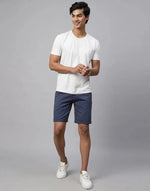 Genips Men's Dark Blue Cotton Lycra Slim Fit Shorts