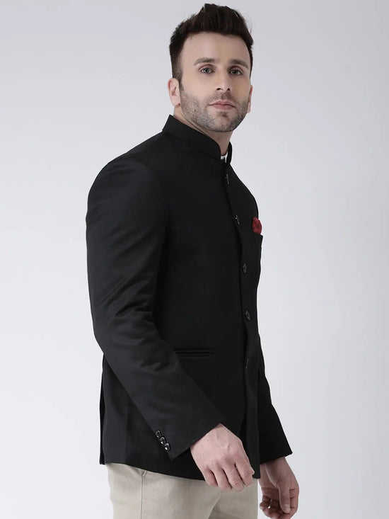 Hangup Men Standard Solid Men Formalwear-5Button_Black_Blazer