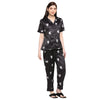 Smarty Pants Women's Silk Satin Black Color Penguin Printed Night Suit