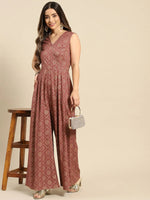 Overlap neck pleated jumpsuit in Rose color