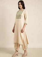 Women Straight Beige Solid Kurta and Patiala Set Comes With Dupatta-GW-713-Beige