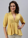 Women's Yellow Solid Top-AE-10281-Yellow