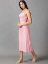 Women's Pink Solid Fit and Flare Dress-AE-15681-Pink