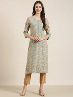 Women Sea Green Paisley Straight Kurta-AT-A633-K-Seagreen