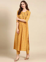 Women's Mustard Printed Kurta Set-SKC-968-Mustard