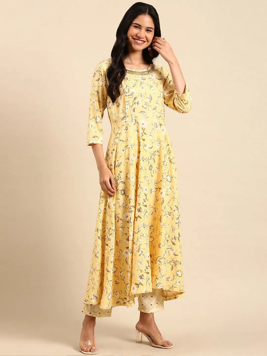 Women's Yellow Printed Kurta Set-ON-596-Yellow