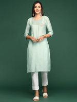 Women's Green Solid Straight Kurta-DF-1211-Seagreen