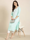 Women Sea Green Floral Straight Kurta-NJ-3384365-Seagreen