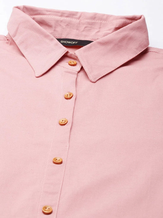 Women Pink Solid Shirt Dress-DF-4698-Pink