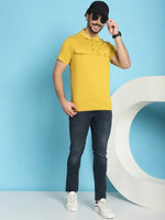 Venitian Men Double Mercerised 3 Pocket Cargo Yellow Polo Neck T-Shirt for Men