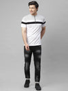 Rigo Grey White Cut & Sew Henley Half Sleeve Cotton T-Shirt