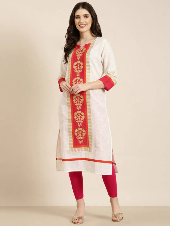 Women Cream Printed Straight Kurta-ON-0020-Cream