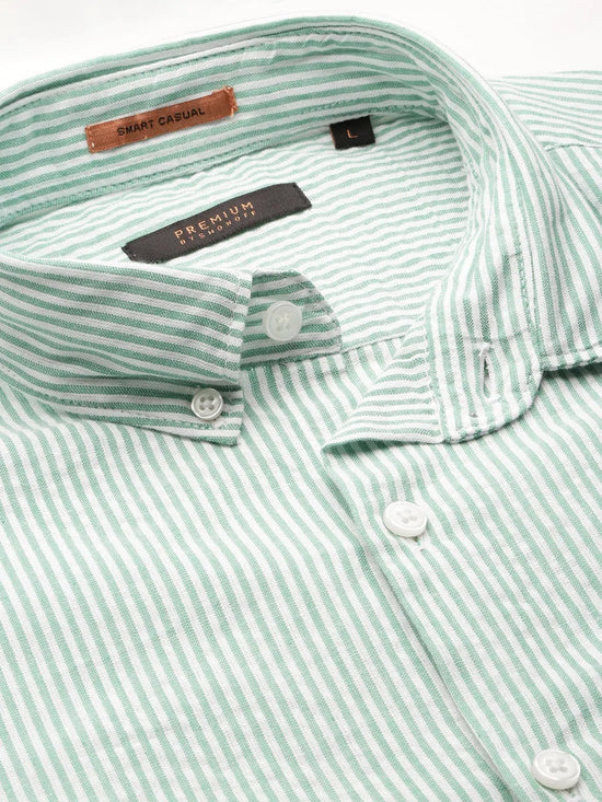 Men Green Striped Casual Casual Shirts-JUBASTRIPE-069-Green