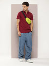 Dillinger Maroon Solid Regular Snap Polo T-shirt