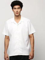 Men White Striped Shirt-H-WAI-M197-1600-White