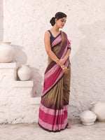 Ecru Pure Cotton Ikkat Saree With Texture Border-MA54CT33500065