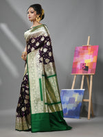 Wine Silk Banarasi Saree With Damask Motifs And Woven Degins-MA52BSL441050094