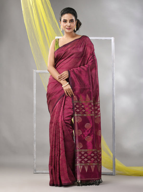 Magenta Silk Matka Soft Saree With Stripes Pattern-MA57SLMT331760031