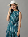 Women's Green Polka Dots Fit and Flare Dress-AE-15700-Green