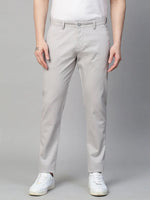 Genips Men's Cotton Stretch Caribbean Slim Fit Light Grey Solid Trousers