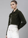 Women Olive Solid Denim Jacket-GZ-5600-Olive