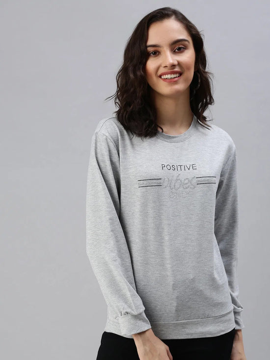 Women's Grey Solid SweatShirt-AN-09-Grey