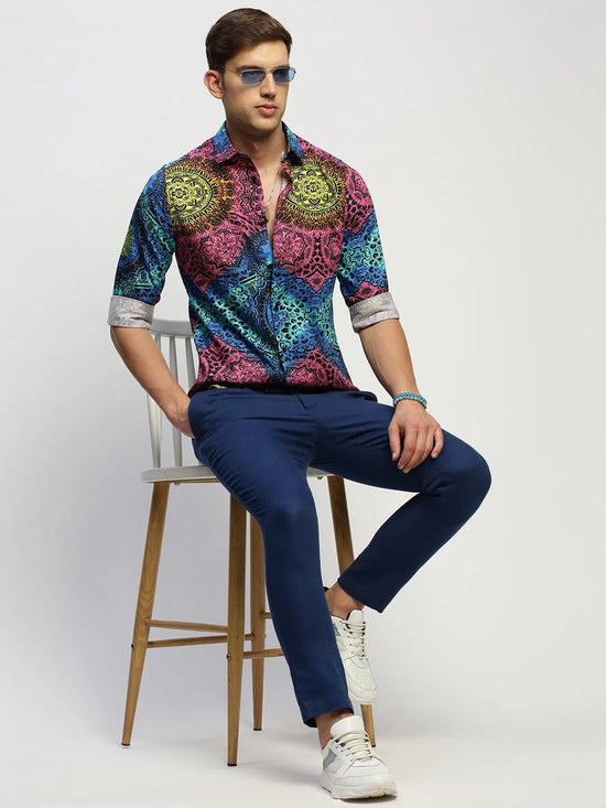 Men Black Printed Shirt-PRISM-1702-Black