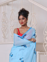 Sky Blue Bengali Style Mulmul Cotton Soft Saree-MA62MCT33750039