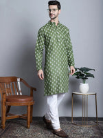 Men's Cotton Floral printed kurta Pyjama-JOKP-650Olive