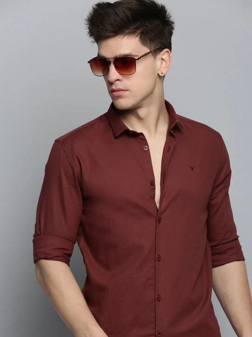 Men Orange Solid Casual Shirt-BENTLEYPLAIN-1834-Rust