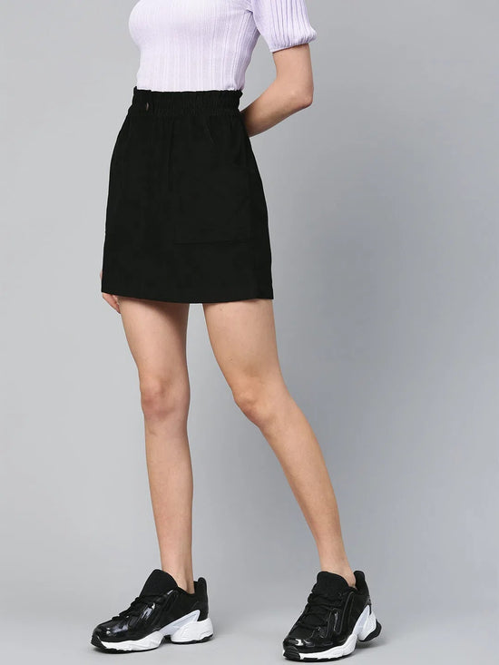 Black Corduroy PaperBag Waist Mini Skirt