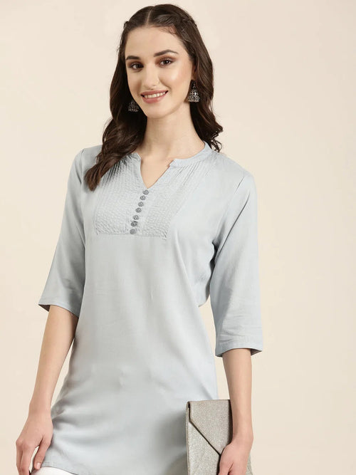 Women Grey Solid Straight Kurti-NJ-638115-Grey