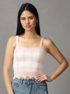 Women's Pink Checked Fitted Crop Top-BEC-91CH-Pink