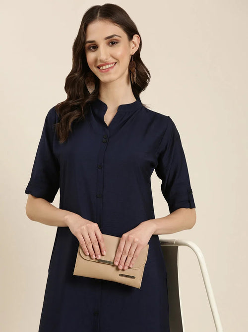 Women Navy Blue Solid Straight Kurta-SNG-2321-Navyblue