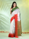 White Cotton Ikat Saree With Ganga Jamuna Border-MA66BCT431380032