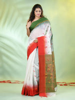 White Cotton Ikat Saree With Ganga Jamuna Border-MA66BCT431380032