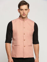 Men Peach Mandarin Collar Solid Nehru Jacket-AD-J-450-Peach