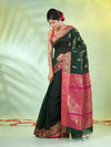 Bottle Green Cotton Saree With Nakshi Zari Borders-MA66BCT431050020