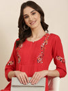 Women Red Solid Straight Kurta-DF-1549-Red