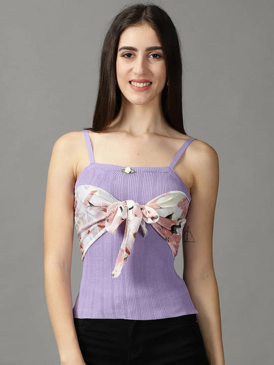 Women's Purple Solid Fitted Crop Top-TG-4-Lavender