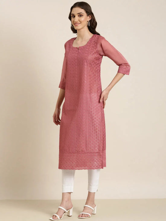 Women Mauve Embellished Straight Kurta-SKC-1250-Mauve