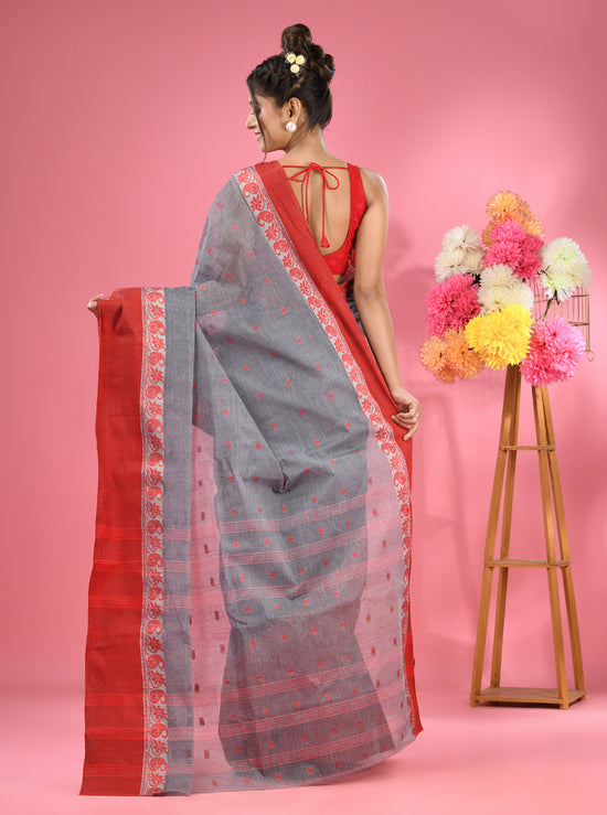 Dark Grey Pure Cotton Tant Saree With Woven Designs-MA51TT43480073