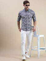 Men Navy Floral Casual Shirt-STANLEY-9758-Navyblue