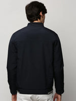 Men Navy Solid Casual Bomber Jackets-ZD-3500-Navyblue