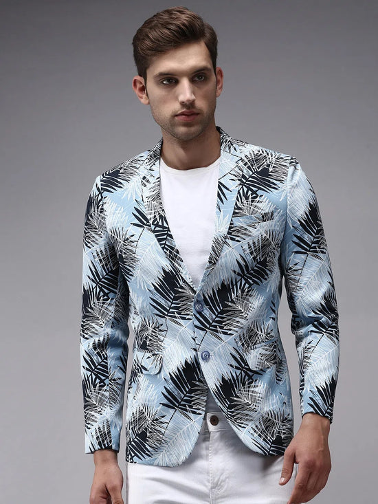 Men Blue Printed Blazer-SOBLZ-266-Blue